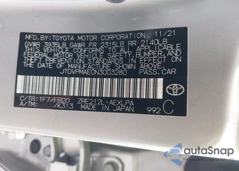 2022 Toyota Corolla Le z USA, uszkodzony, nr VIN JTDVPMAE0N3003280